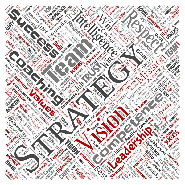 Vector Conceptuele Bedrijfsstrategie Leiderschap Management Waarde Skyline Rood Word Cloud — Stockvector