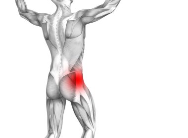 Kırmızı sıcak nokta inflamasyon eklem eklem ağrısı için bacak sağlık tedavi veya spor kas kavramı ile kavramsal hip insan anatomisi. 3D çizim adam artrit veya kemik boğaz osteoporoz hastalığı