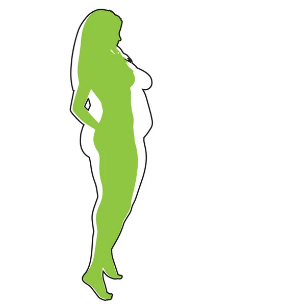 矢量概念脂肪超重肥胖女性与苗条健康身体后体重下降或饮食与肌肉稀薄的年轻女子隔离 营养或肥胖 健康剪影形状 — 图库矢量图片