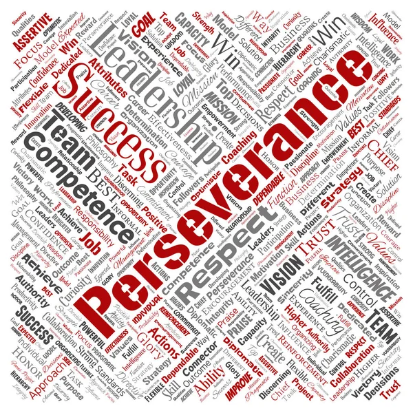 Vector conceptual business leadership strategy, management value square red word cloud isolated background. Collage of success, achievement, responsibility, intelligence authority or competence