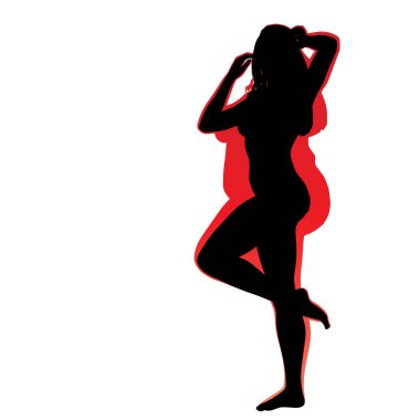 Vektör kavramsal şişman kilolu obez kadın vs fit sağlıklı vücut kilo kaybını takiben ince ya da diyet izole kas ince olan kadın. Fitness, beslenme veya şişmanlık obezite, sağlık siluet şekli