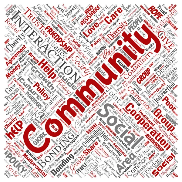 Vector Conceptual Community Social Connection Square Red Word Cloud Isolated — Stock Vector