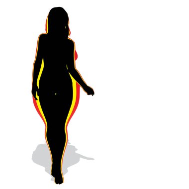 Vektör kavramsal şişman kilolu obez kadın vs fit sağlıklı vücut kilo kaybını takiben ince ya da diyet izole kas ince olan kadın. Fitness, beslenme veya şişmanlık obezite, sağlık siluet şekli