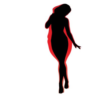Vektör kavramsal şişman kilolu obez kadın vs fit sağlıklı vücut kilo kaybını takiben ince ya da diyet izole kas ince olan kadın. Fitness, beslenme veya şişmanlık obezite, sağlık siluet şekli