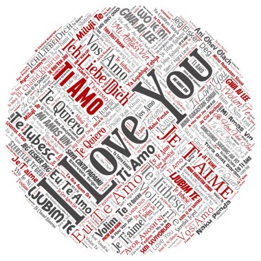 Çok dilde mesaj yuvarlak daire kırmızı kelime izole arka plan bulut ben seni vektör kavramsal tatlı romantik. Sevgililer günü, romantik sevgi, mutlu duygu ya da tutku güzel kavramı kolaj