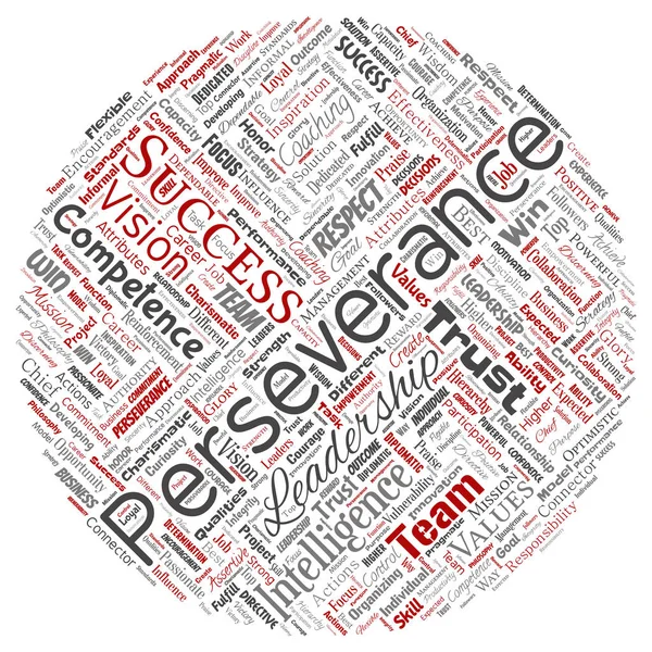 Vector conceptual business leadership strategy, management value round circle red word cloud isolated background. Collage of success, achievement, responsibility, intelligence authority or competence