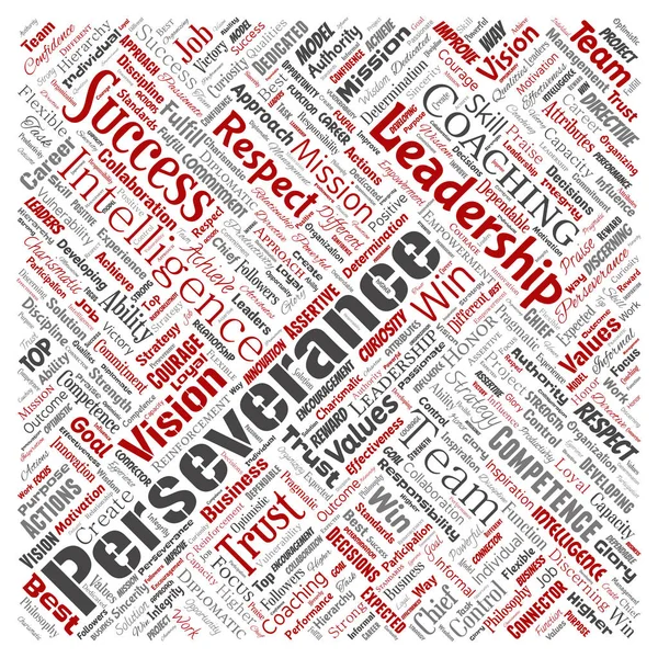 Vector conceptual business leadership strategy, management value square red word cloud isolated background. Collage of success, achievement, responsibility, intelligence authority or competence