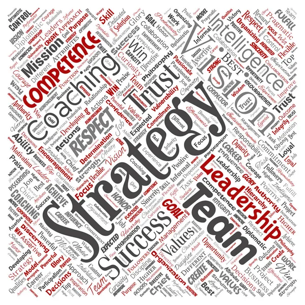 Vector Conceptuele Bedrijfsstrategie Leiderschap Management Waarde Skyline Rood Word Cloud — Stockvector