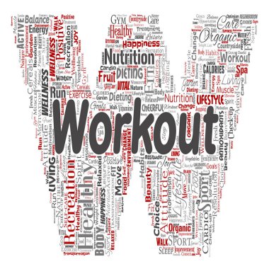 Vektör kavramsal sağlıklı yaşam pozitif beslenme spor mektup yazı tipi word izole arka plan bulut. Mutluluk bakımı, organik, eğlence egzersiz, Güzellik, hayati sağlık spa kavramı kolaj