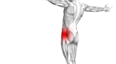 Kırmızı sıcak nokta inflamasyon eklem eklem ağrısı için bacak sağlık tedavi veya spor kas kavramı ile kavramsal hip insan anatomisi. 3D çizim adam artrit veya kemik boğaz osteoporoz hastalığı
