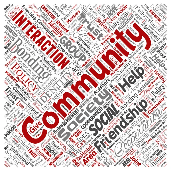 Vector Conceptual Community Social Connection Square Red Word Cloud Isolated — Stock Vector