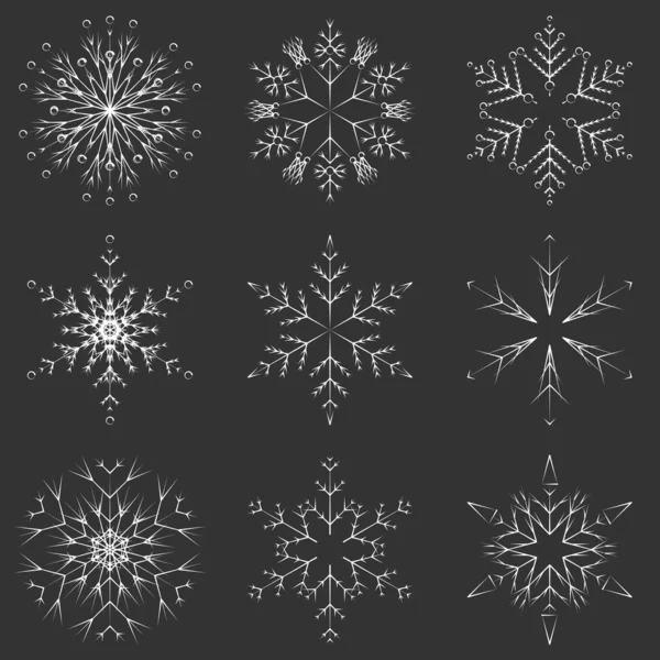 Vector Collection Artistic Icy Abstract Crystal Snow Flakes Isolated Background — Stock Vector