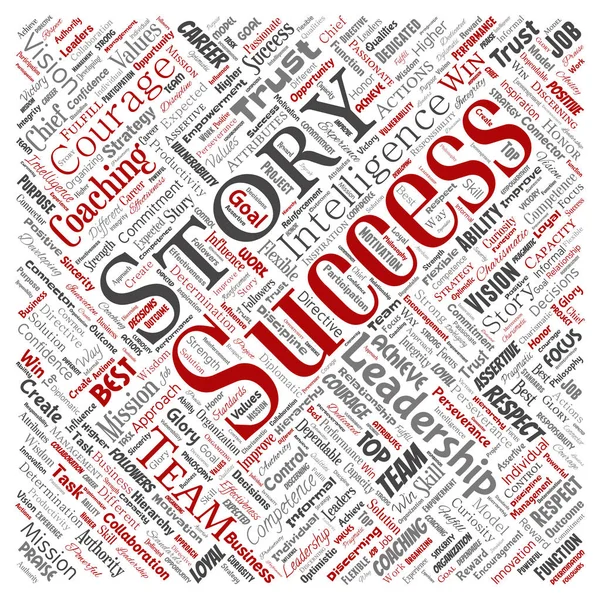 Vector conceptual business leadership strategy, management value square red word cloud isolated background. Collage of success, achievement, responsibility, intelligence authority or competence