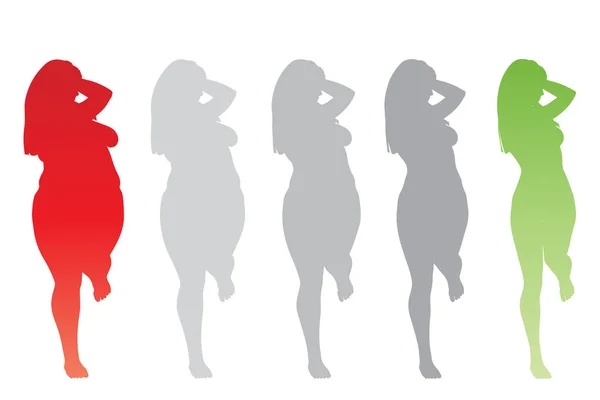 Wektor Pojęciowy Tłuszczu Nadwaga Otyłość Kobieta Slim Fit Zdrowego Ciała — Wektor stockowy