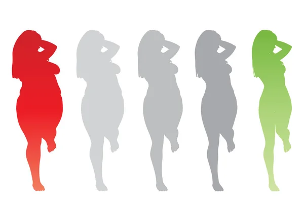 Vector Conceptual Grasa Obesa Con Sobrepeso Femenino Cuerpo Sano Forma — Vector de stock