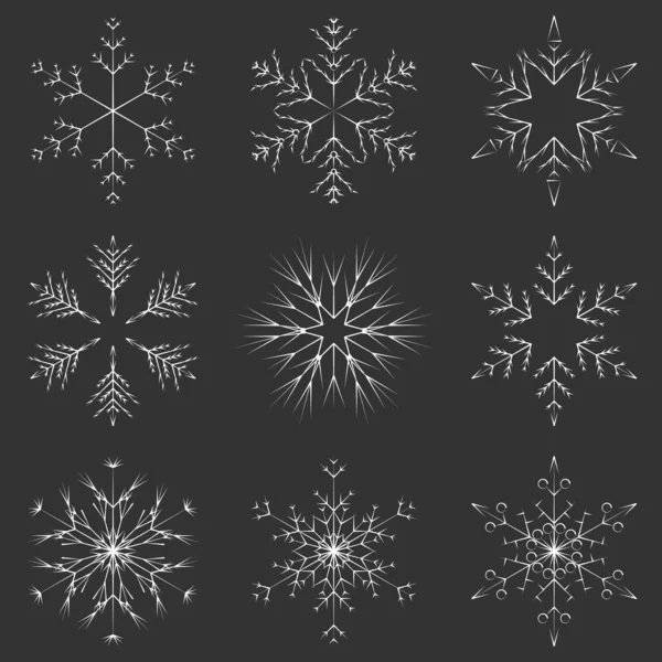 Векторна Колекція Художніх Крижаних Абстрактних Кристалічних Снігових Пластівців Ізольованих Фоні — стоковий вектор