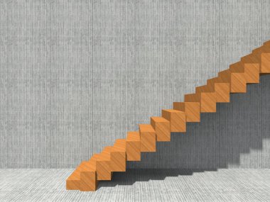 Gri duvar arka plan, yaratıcı adımları 3d çizimi, kavramsal merdiven 