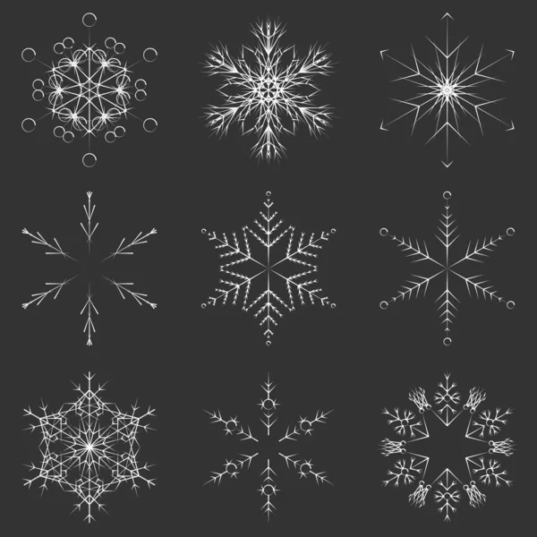 Schwarz Set Sammlung Von Künstlerischen Eisigen Abstrakten Kristall Schneeflocken Ornamentkunst — Stockfoto