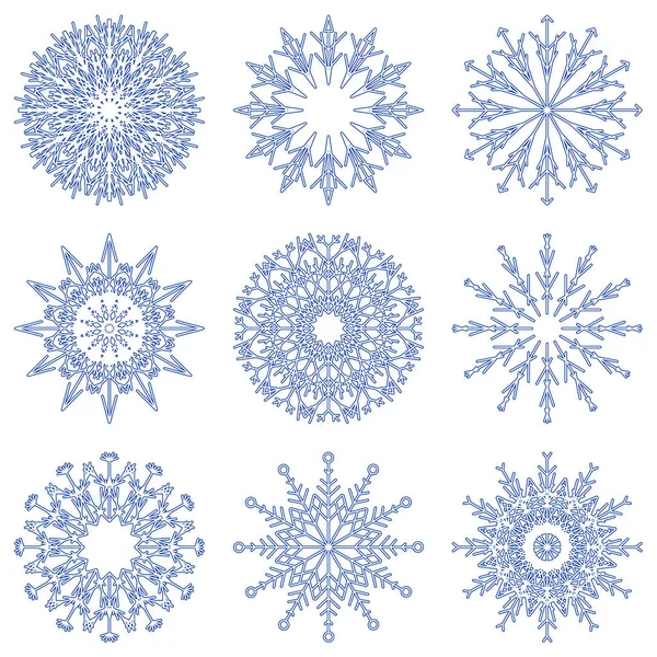 Blauw Wit Collectie Van Artistieke Ijzige Abstracte Crystal Sneeuwvlokken Sieraad — Stockfoto
