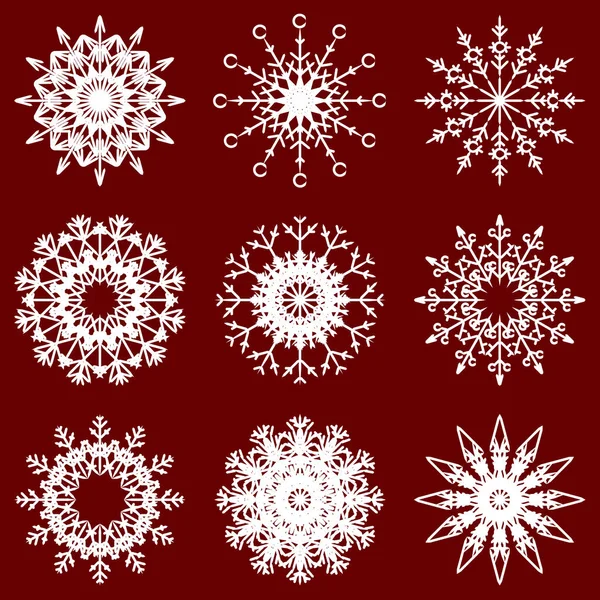 Rode Set Collectie Van Artistieke Ijzige Abstracte Crystal Sneeuwvlokken Sieraad — Stockfoto