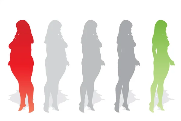 Übergewichtige Fettleibige Frauen Schlank Fit Gesunder Körper Kunstdarstellung Auf Weißem — Stockfoto