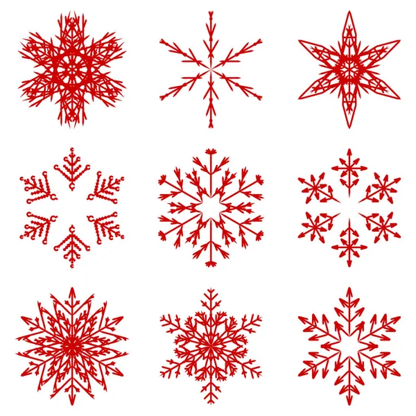 Red White Set Collection Artistic Icy Abstract Crystal Snow Flakes — Stock Photo, Image