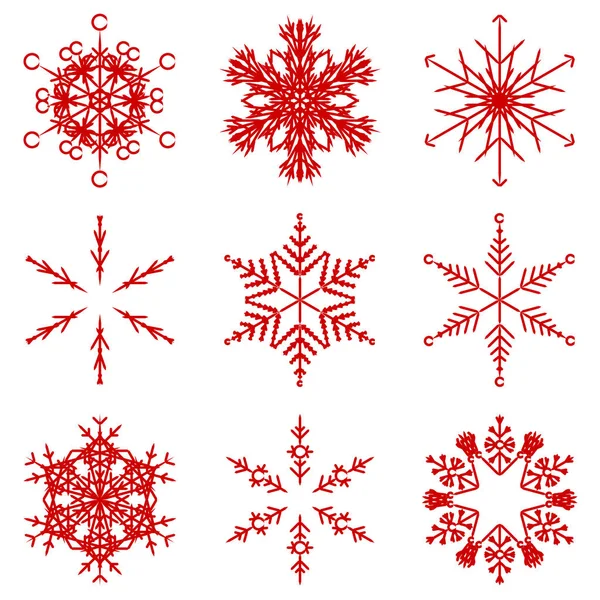 Red White Set Collection Artistic Icy Abstract Crystal Snow Flakes — Stock Photo, Image