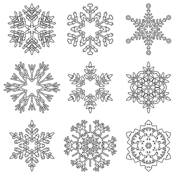 Grey Set Collection Artistic Icy Abstract Crystal Snow Flakes Ornament — Stock Photo, Image