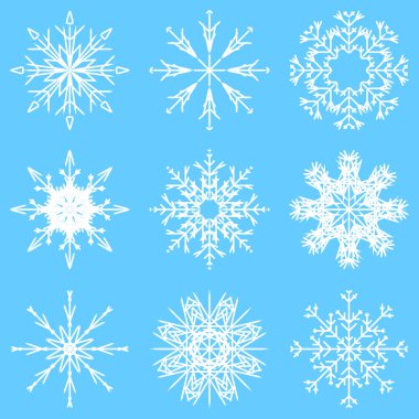 mavi vektör artistik buz gibi soyut kristal kar ince tabakalar, süsleme sanat koleksiyonu ayarla