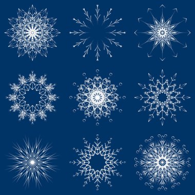 mavi vektör artistik buz gibi soyut kristal kar ince tabakalar, süsleme sanat koleksiyonu ayarla