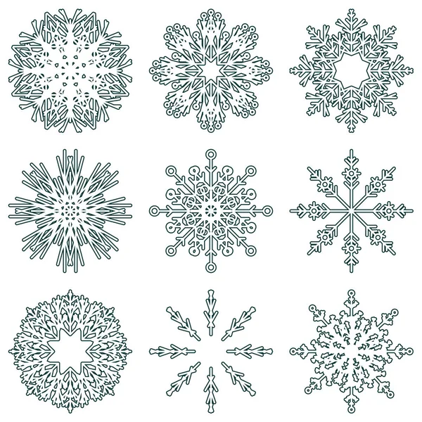Zestaw Kolekcja Artystyczny Lodowy Kryształ Streszczenie Płatki Śniegu Ornament Sztuka — Wektor stockowy