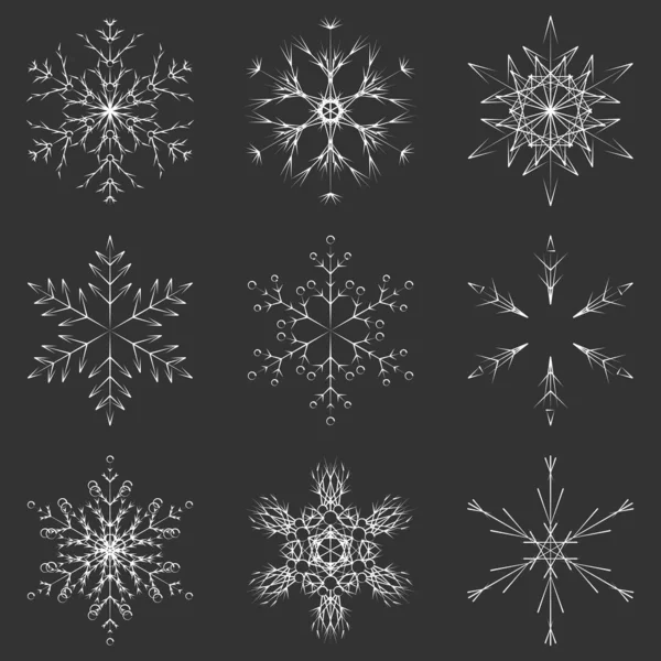 Grey Vector Set Collection Artistic Icy Abstract Crystal Snow Flakes — Stock Vector