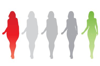 Kavramsal şişman kilolu obez kadın vs fit sağlıklı vücut kilo kaybını takiben ince ya da diyet izole kas ince olan kadın. Fitness, beslenme veya şişmanlık obezite, sağlık siluet şekli