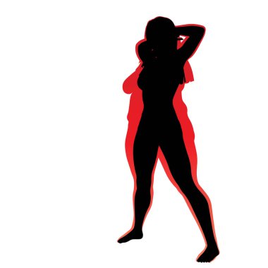 Kavramsal şişman kilolu obez kadın vs fit sağlıklı vücut kilo kaybını takiben ince ya da diyet izole kas ince olan kadın. Fitness, beslenme veya şişmanlık obezite, sağlık siluet şekli