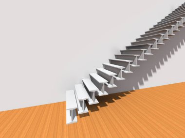 Kavramsal merdiven duvar arka plan bina veya mimari metafor iş başarısı, büyüme, ilerleme veya başarı olarak. yaratıcı adımları riseing üst kadar 3D çizimi vizyon tasarım olarak