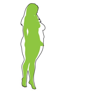 Vektör kavramsal şişman kilolu obez kadın vs fit sağlıklı vücut kilo kaybını takiben ince ya da diyet izole kas ince olan kadın. Fitness, beslenme veya şişmanlık obezite, sağlık siluet şekli