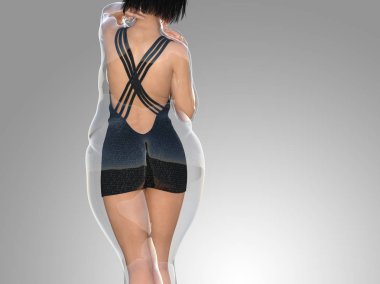 Kavramsal şişman kilolu obez kadın vs fit sağlıklı vücut kilo kaybını takiben ince ya da kas ince genç kadınla gri diyet. Fitness, beslenme veya şişmanlık obezite sağlık şekil 3d çizim