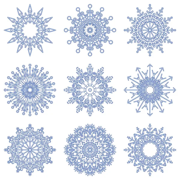 Vektorové Kolekce Uměleckých Ledový Krystal Abstraktní Sníh Vločky Izolované Pozadí — Stockový vektor