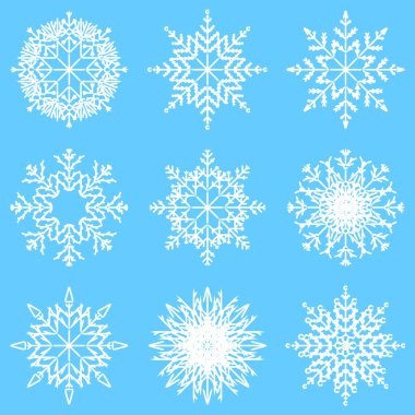 Sanatsal buzlu soyut kristal kar topluluğu üzerinde izole mavi arka plan kış Aralık dekorasyon pul.