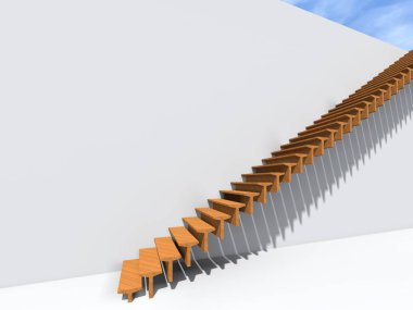 Duvar arka plan, bina veya mimari metafor iş başarısı, büyüme, ilerleme veya başarı olarak kavramsal merdivenlerde. yaratıcı adımları 3D çizimi  