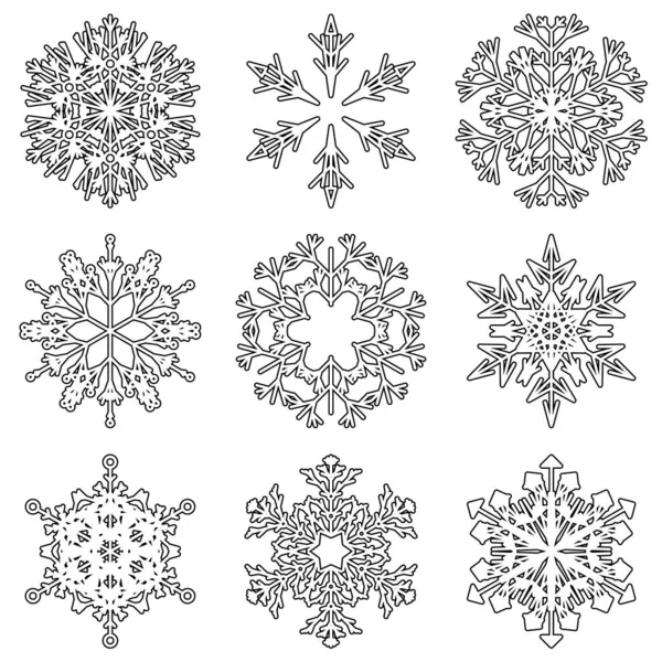 Збірка Художніх Крижаних Абстрактних Кристалічних Снігових Пластівців Ізольованих Білому Тлі — стокове фото