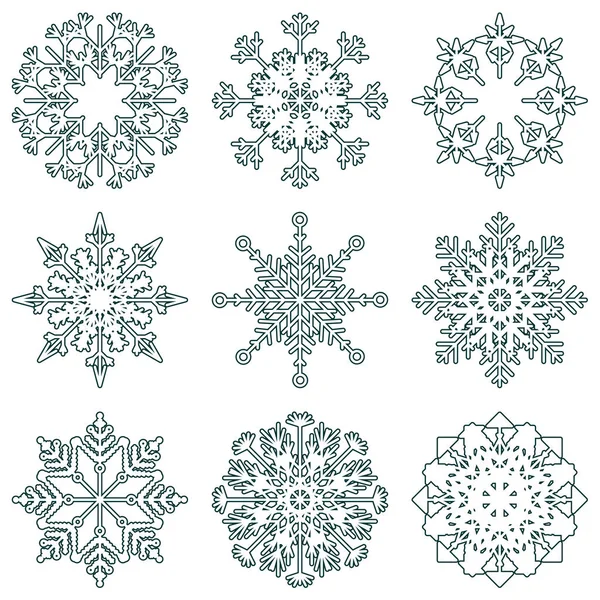 Collection Artistic Icy Abstract Crystal Snow Flakes Isolated White Background — Stock Photo, Image