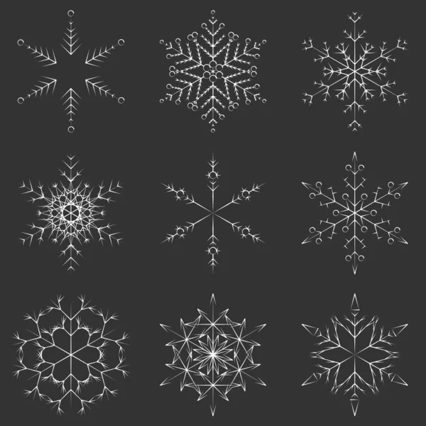 Collection Artistic Icy Abstract Crystal Snow Flakes Isolated Black Background — Stock Photo, Image