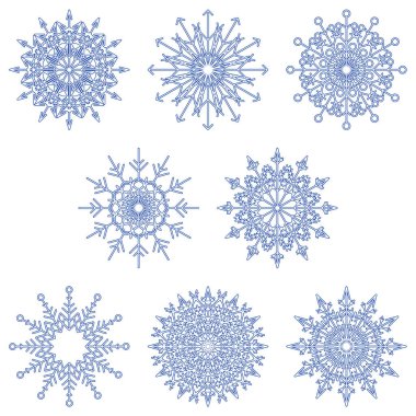 Beyaz arka plan üzerinde kış Aralık dekorasyon izole artistik buz gibi soyut kristal kar taneleri vektör toplama 