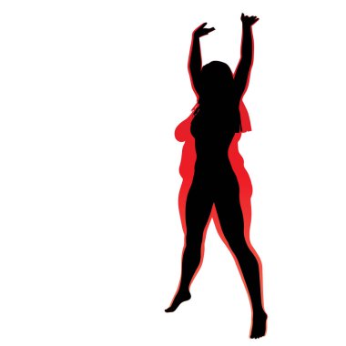 siluet şişman kilolu obez kadın ve ince sağlıklı vücut kilo kaybı veya diyet beyaz izole sonra uygun. Fitness, beslenme veya şişmanlık obezite ve sağlık kavramı    