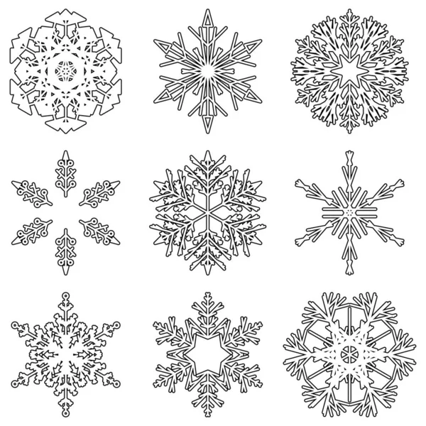 Векторна Колекція Художніх Кришталевих Абстрактних Сніжинок Ізольованих Білому Тлі Зимові — стоковий вектор