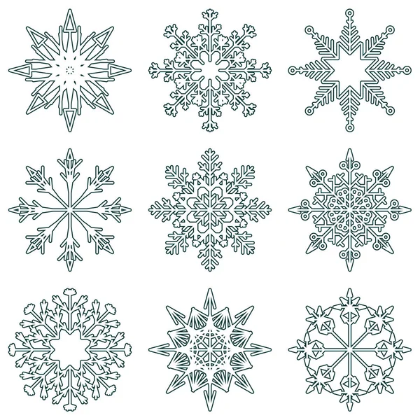 Колекція Художніх Крижаних Абстрактних Кристалічних Сніжинок Ізольовані Білому Тлі Група — стоковий вектор
