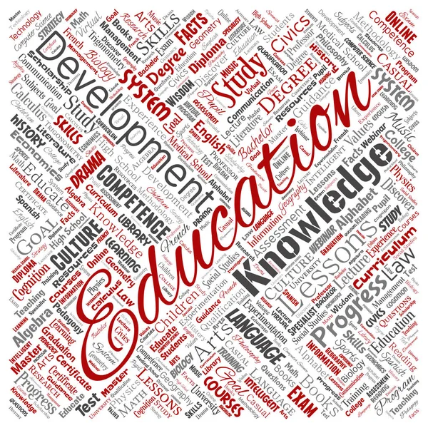 Letras Conceituais Vetoriais Educação Conhecimento Informação Nuvem Palavra Vermelha Quadrada — Vetor de Stock