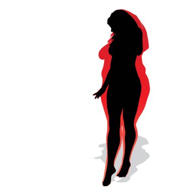 Kavramsal şişman kilolu obez kadın vs fit sağlıklı vücut kilo kaybını takiben ince ya da diyet izole kas ince olan kadın. Fitness, beslenme veya şişmanlık obezite, sağlık siluet şekli