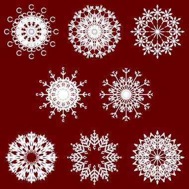 Koleksiyon artistik buz gibi soyut kristal kar kış Aralık dekorasyon olarak izole üzerinde arka plan pul. Buz veya Don güzel yıldız süsleme